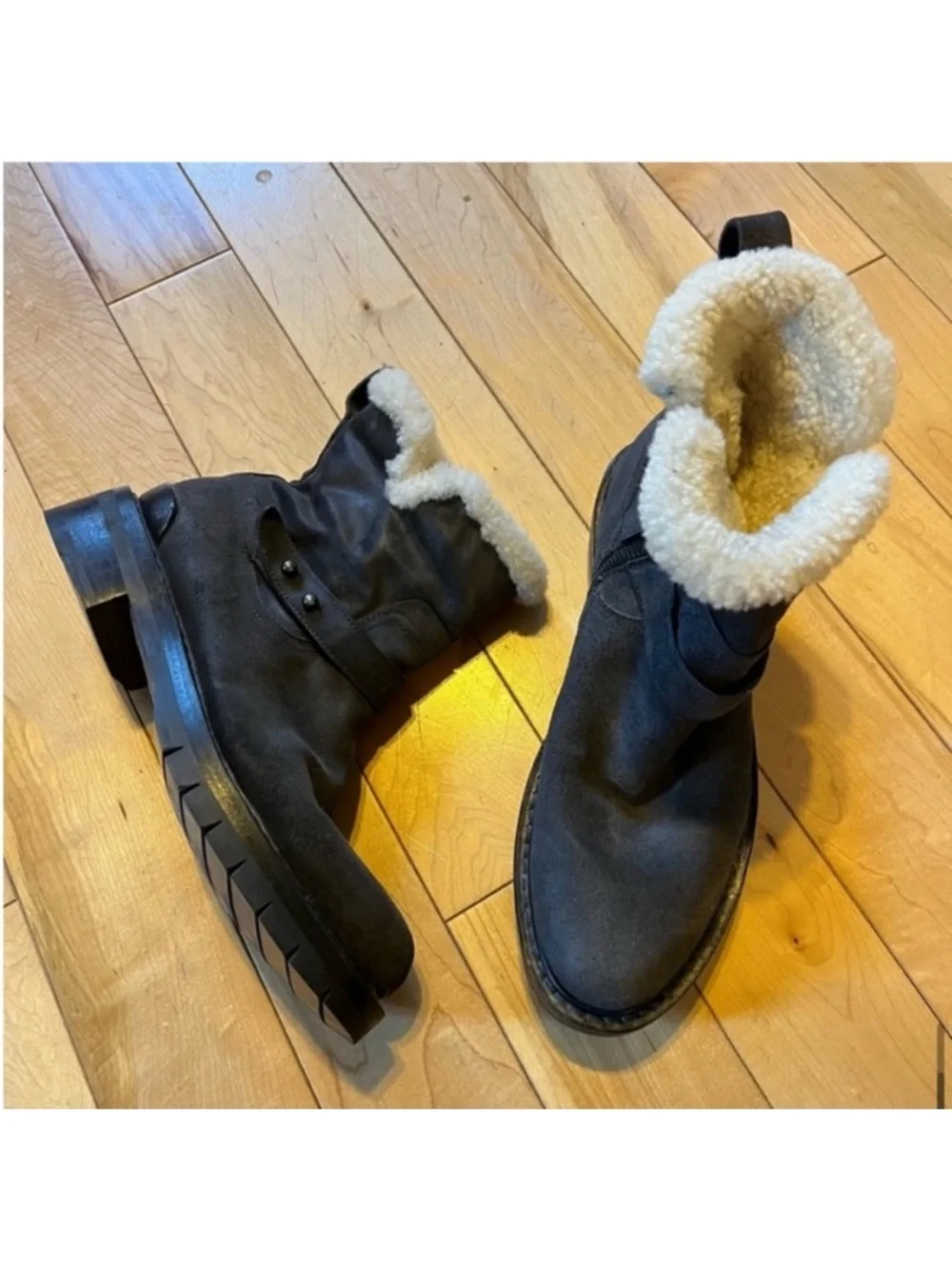 Rag & Bone Ashford Moto Booties in Asphalt Shearling gray leather and fur 8.5